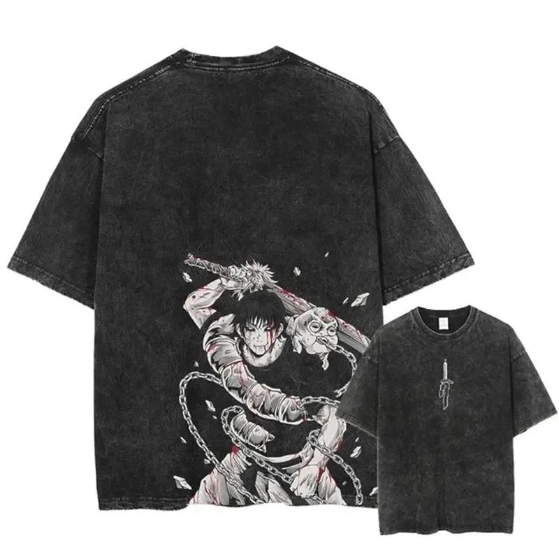 Fushiguro Toji Printed Washed Cotton Harajuku T-Shirt - Casual Unisex Anime Tee