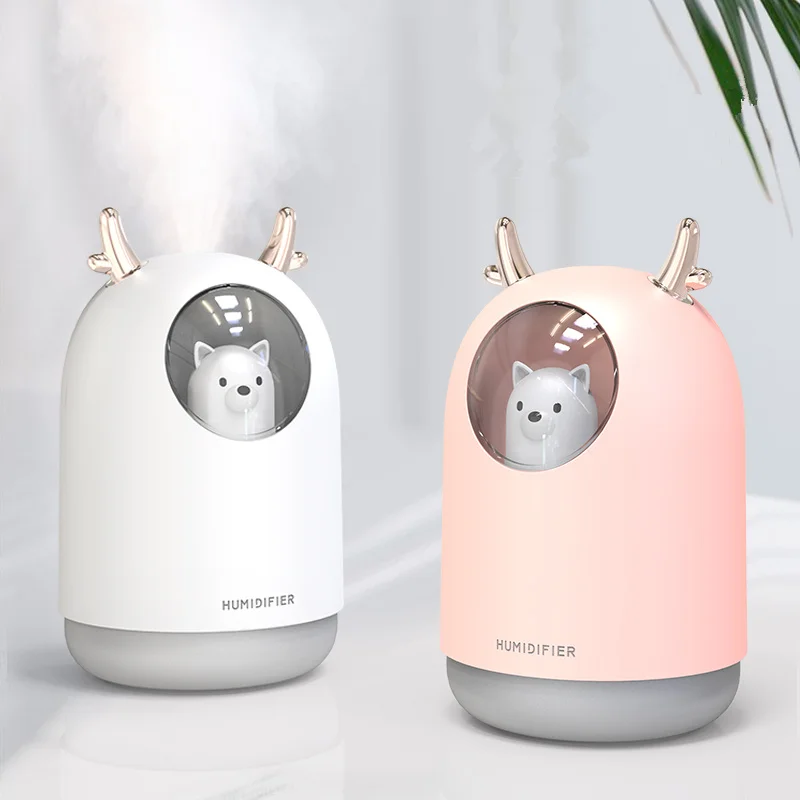 

Portable USB Humidifier 300ml Cute Pet Ultrasonic Cool Mist Aroma Air Oil Diffuser Romantic Color LED Lamp Humidificador