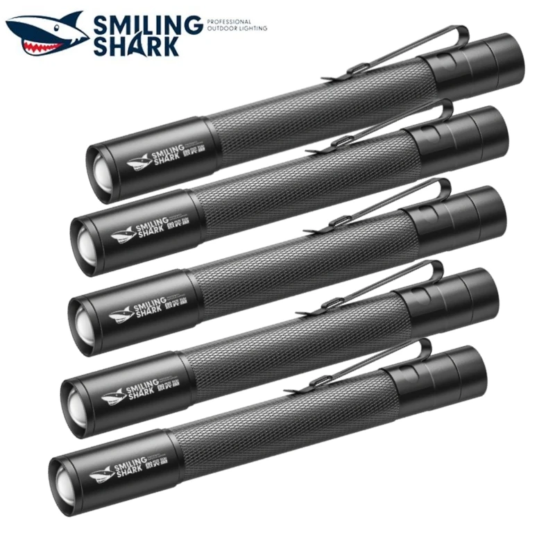 Smiling Shark SD1211 Pen Light Portable Zoomable Flashlight Waterproof Torch Light For Camping Hiking Outdoors