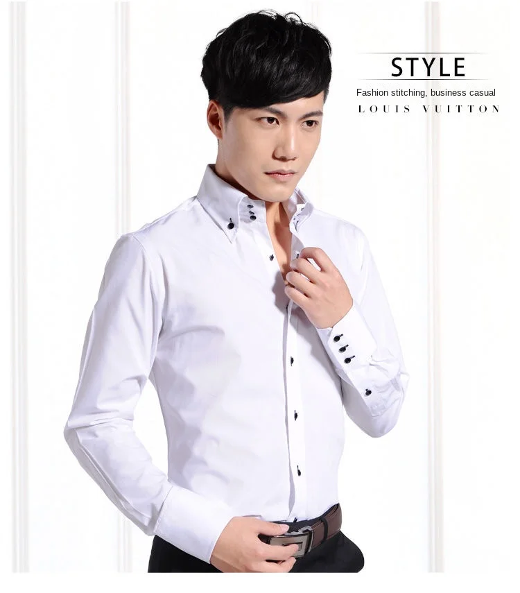 Description Picture 4 of itemMen's Casual Shirt Long Sleeve Korean Trends Fashion Button-down Collared Shirt Business Dress Shirts Slim Fit Designer Shirts