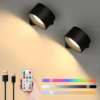 LED Dimmable Wall Mounted Lamp Rechargeable 360°Rotate Magnetic Ball,With Remote Control,Cordless Wall Light for Reading Bedside 1