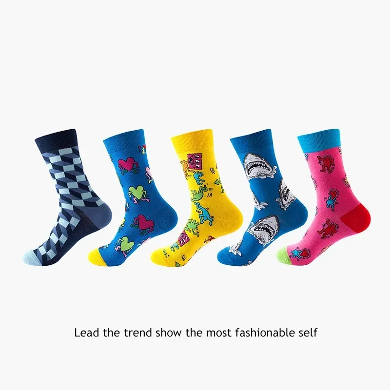 Men's Cotton Dress Socks Collection - Trendy & Fun 5-Pair Gift Set for Wholesale & Dropshipping