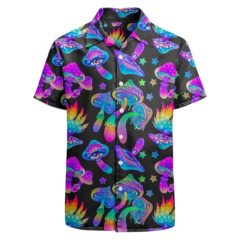 thumbnail image 1 of Camisa hawaiana con estampado 3D de hongos mágicos para hombre, camisa colorida de manga corta con botones, divertida para fiesta en la playa, ropa para hombre, 1 of 4