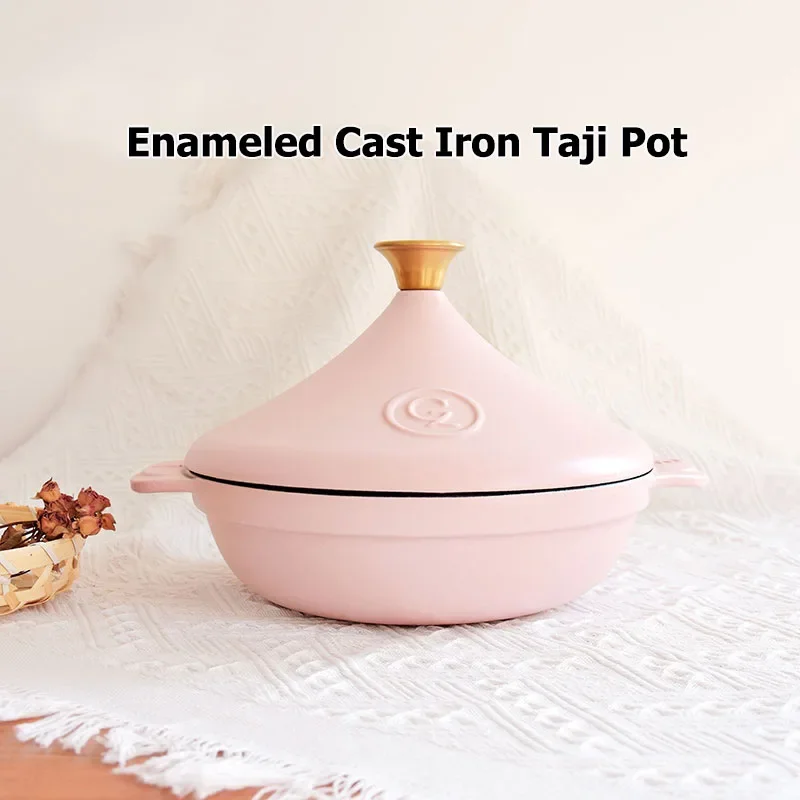 

Moroccan Tagine Enameled Cast Iron Cooking Pot Tajine with Cone-Shaped Closed Lid Taji Pot