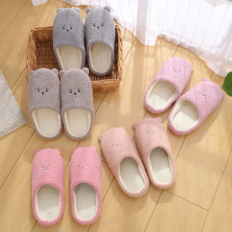 

2022 New Soft Bottom Cute Bear Home Wooden Floor Anti-skid Mute Slippers Warm Plush Slippers Men Women Indoor Floor Flat Shoes