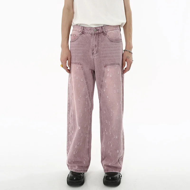 

SYUHGFA Men's Trousers Fashion Worn Out Streetwear Hip Hop Male Casual Clothing Korean Style Hole Design Trend Baggy Jeans