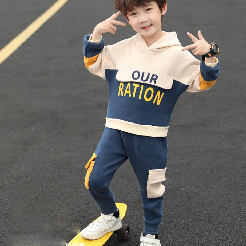 Clothing Sets best of sale Children'S Clothes Boys And Girls Suits 2022 New Spring Two-Piece Hooded Sweater+Side Pocket Trousers Teens Autumn Clothing Sets clothing sets black	