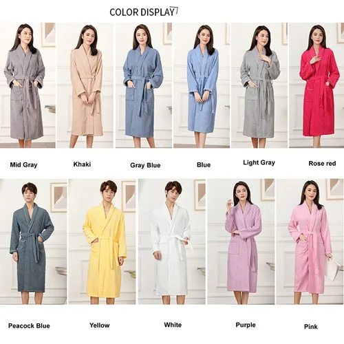 100% 코튼 커플 길고 두꺼운 테리 목욕 가운, 기모노, 남성 경량 타월, 목욕 가운, 잠옷, 여성 호텔 가운, 가운 3
