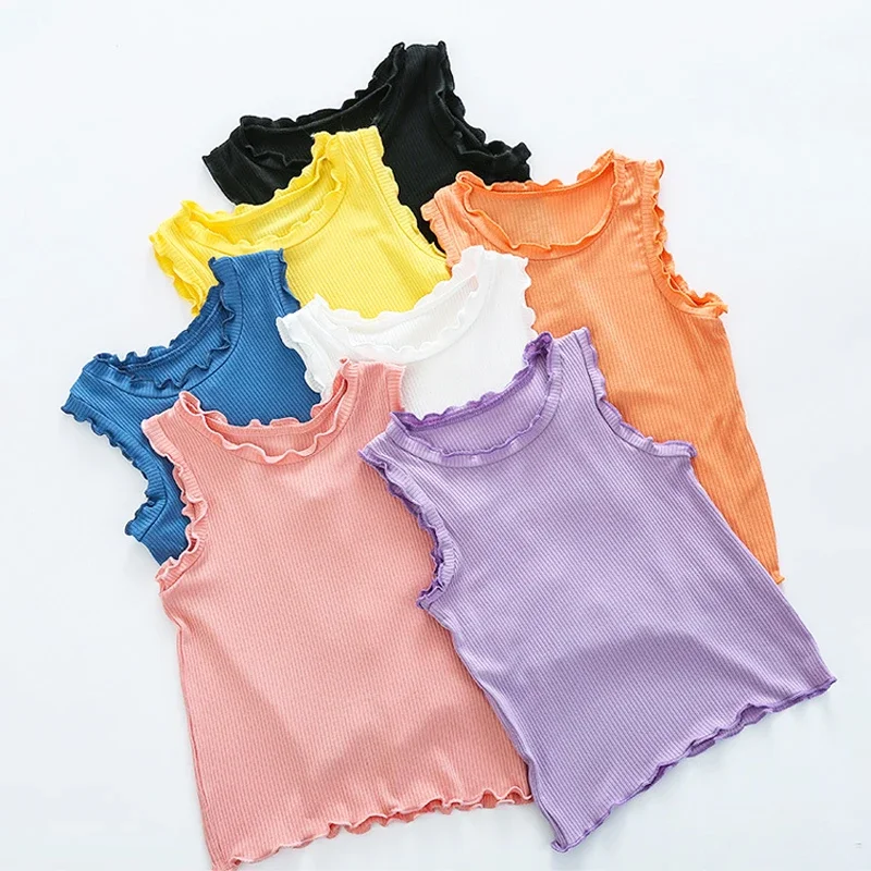 

Summer Tops for Girls Fungus Kids Tank Top Solid Color Children T-shirts Cotton Baby Vest Undershirts Toddler Bottom