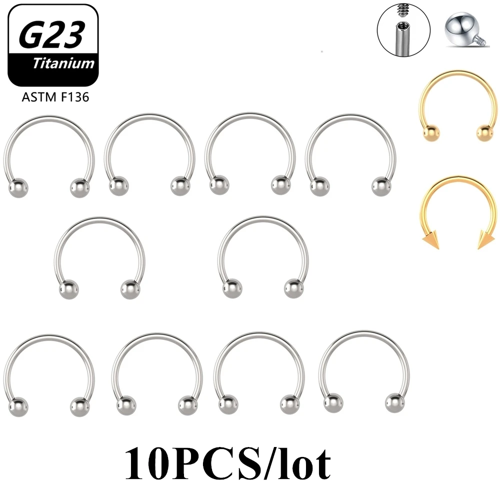 

10PCS Horseshoe ASTM-F136 Ring Septum Lip Piercing 16G G23 Titanium Piercings Cartilage Nose Rings Labret Stud Body Jewelry