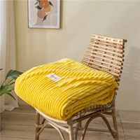Striped Yellow Solid Blanket Flannel Soft Adults Bed Cover Winter Warm Stitch Fluffy Bed Linen Bedspread for Sofa Bedroom Decor 6