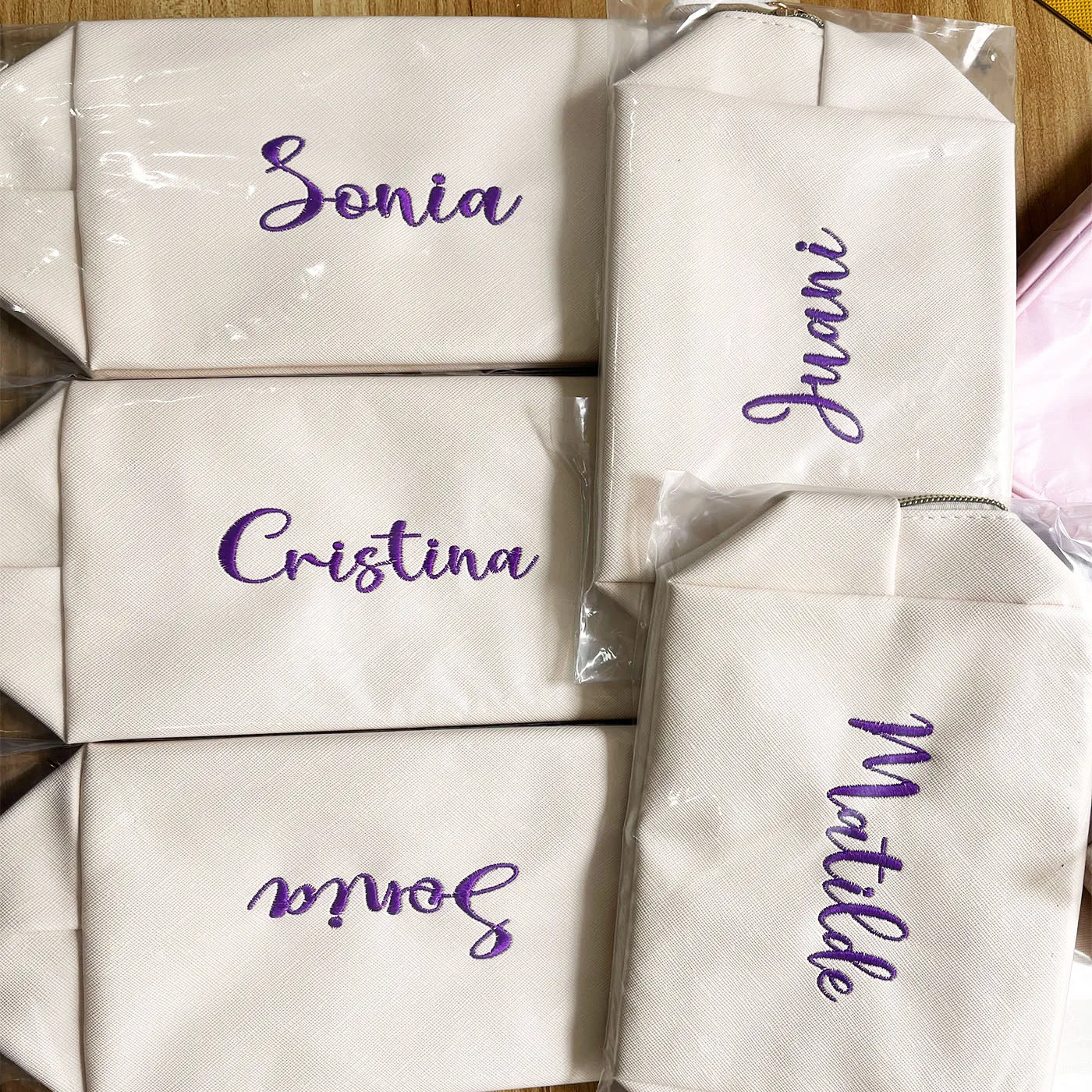 Personalized Embroidery Makeup Bag Portable PU Saffiano Leather Waterproof Toiletry Cosmetic Kits for Man Woman Custom Name Logo 4