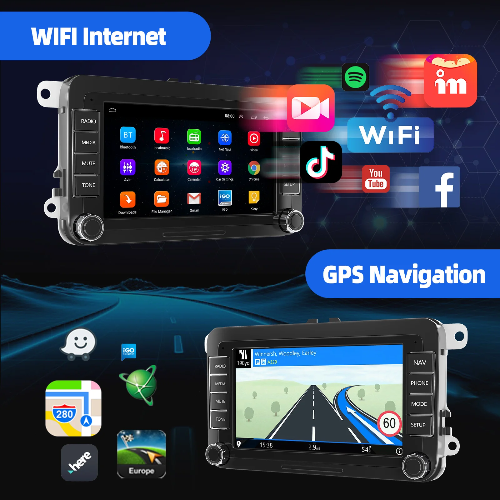 ESSGOO Android 15, Radio para Auto de 7 Pulgadas, 4+64 GB / 6+128 GB para VW Golf 5 6 Passat Polo 6R Touran Tiguan Caddy EOS Jetta Seat Skoda, CarPlay Inalámbrico, Android Auto, Navegación GPS, RDS, FM, Bluetooth, Mirror Link, Pantalla Táctil 5