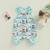 Citgeett Summer Infant Newborn Baby Boys Girls Sleeveless Patchwork Romper Animals Printed Snap Loose Fit Jumpsuit Clothes 2