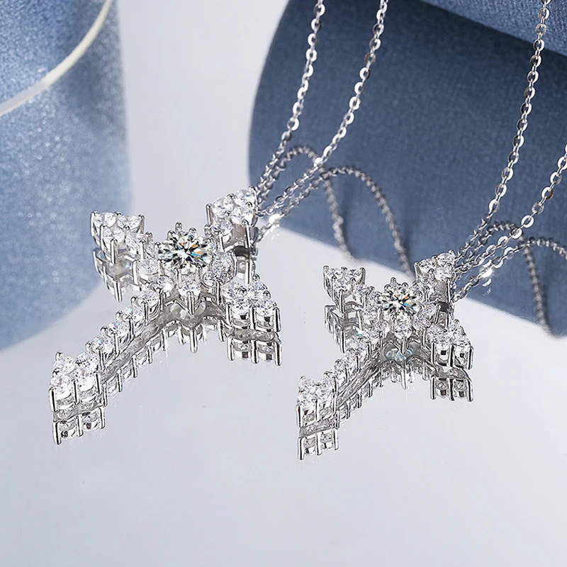 COSYA Real 1 Carat Moissanite Cross Pendant Necklace For Women 100% 925 Sterling Silver D Color Diamond Necklace Fine Jewelry