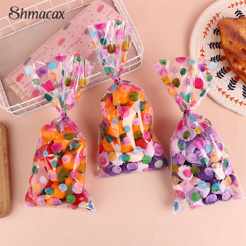 

25pcs Rainbow Polka Dot Printed Cellophane Treat Plastic Candy Gift Bags For Baby Shower Birthday Weddings Party Favors Bags