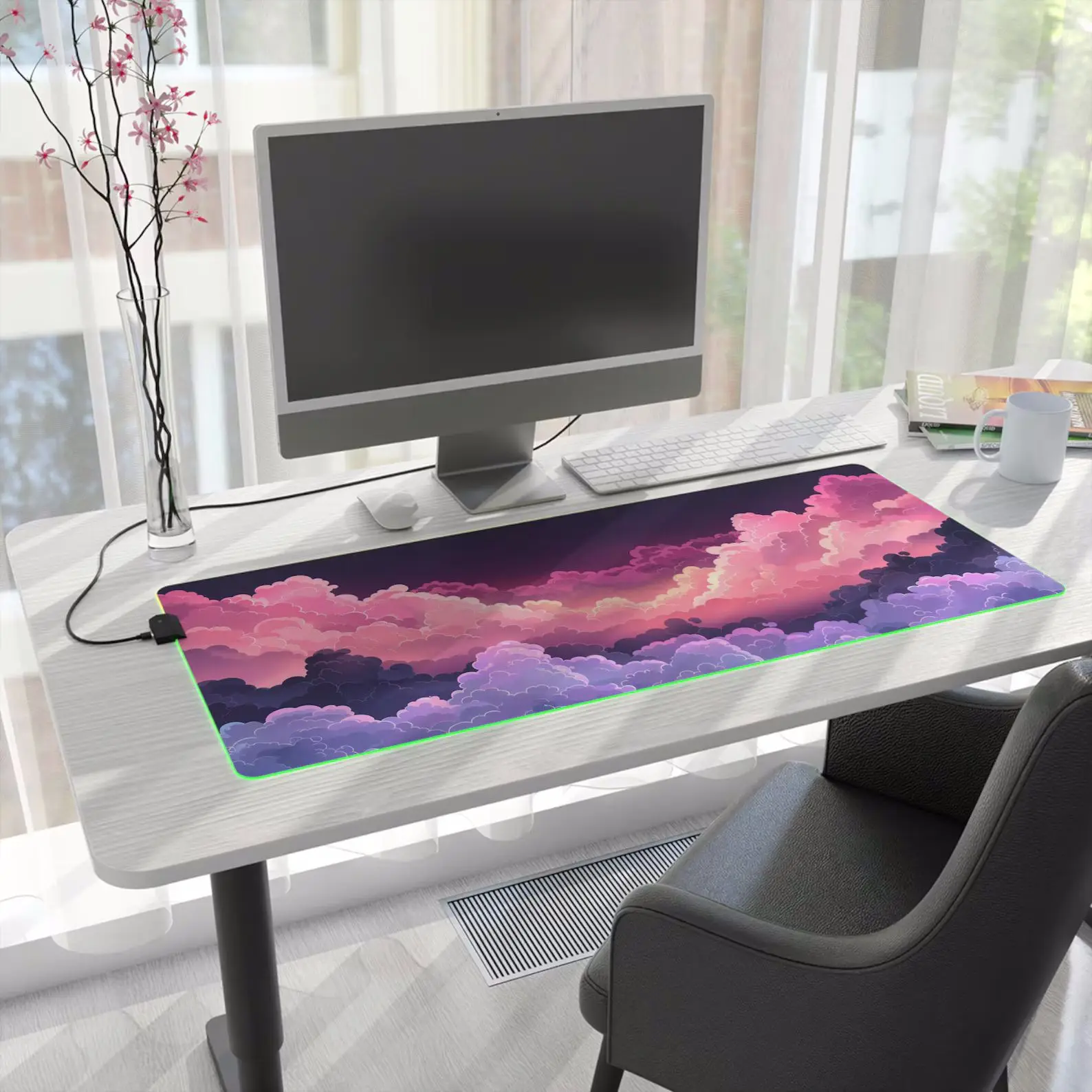 Whimsical Kawaii Pastel Pink and Purple Cloud Desk Mat
