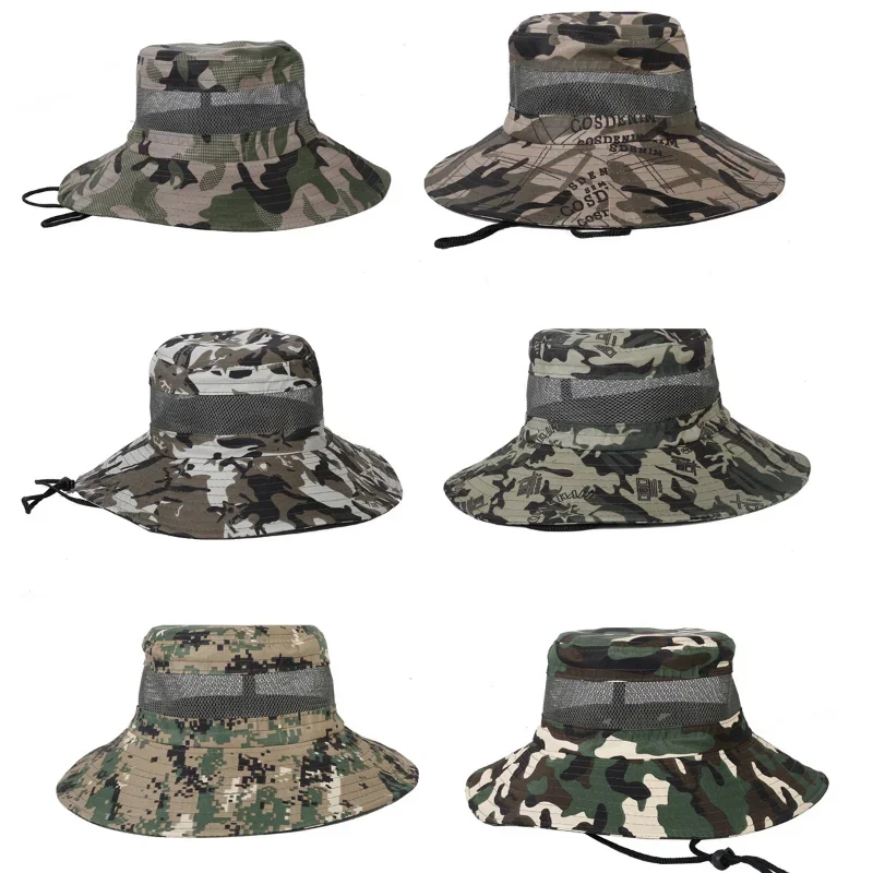 Outdoor Camouflage Bucket Hat Women Men Summer Jungle Fishing Mesh Hat Hiking Beach Breathable Anti-UV Sun Protector Caps