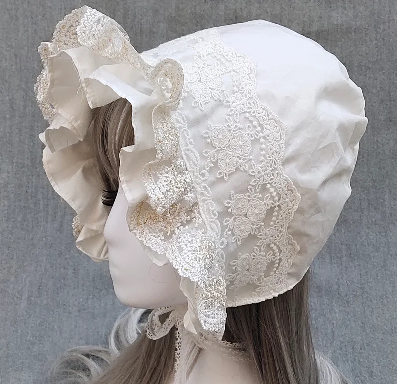Medieval Vintage Maid Cosplay Pumpkin Cotton Cap Lace-up Adjustable Hat Women Girls Lolita Lace Bonnet Ruffled Hat Beanies Cap