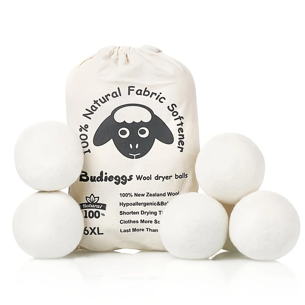 Wool Dryer Balls New Zealand Wool 6-Pack 3" XL Premium Natural Fabric Softener Balls For Dryer Laundry
