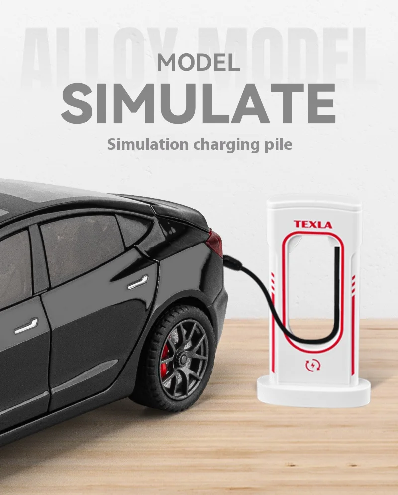 1:24 Scale Tesla Model 3 Trailer Rv Model Children'S Toy Car With Sound And Light