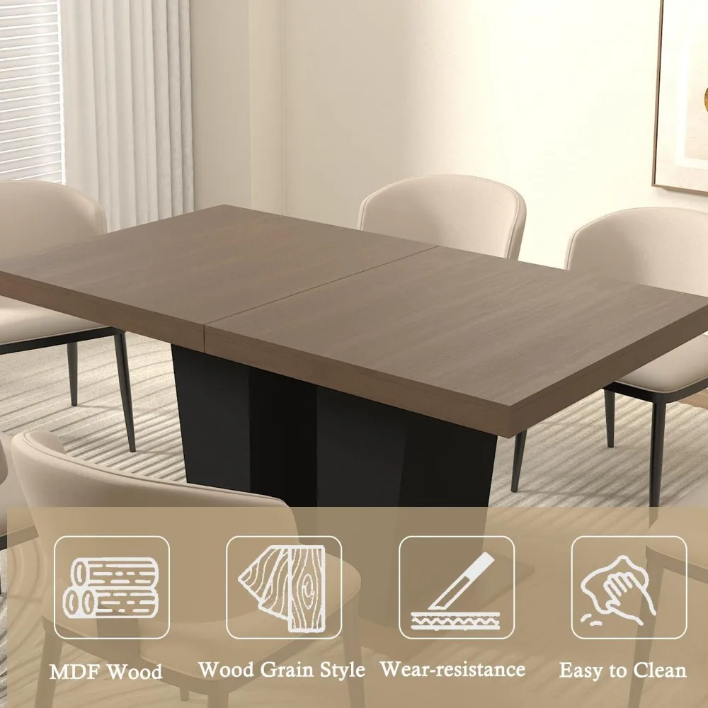 Extendable Dining Room Table for 4 6 8 10 People, 63"-78.74" Wooden Transformer Kitchen Dining Table with Black Double Sturdy 4