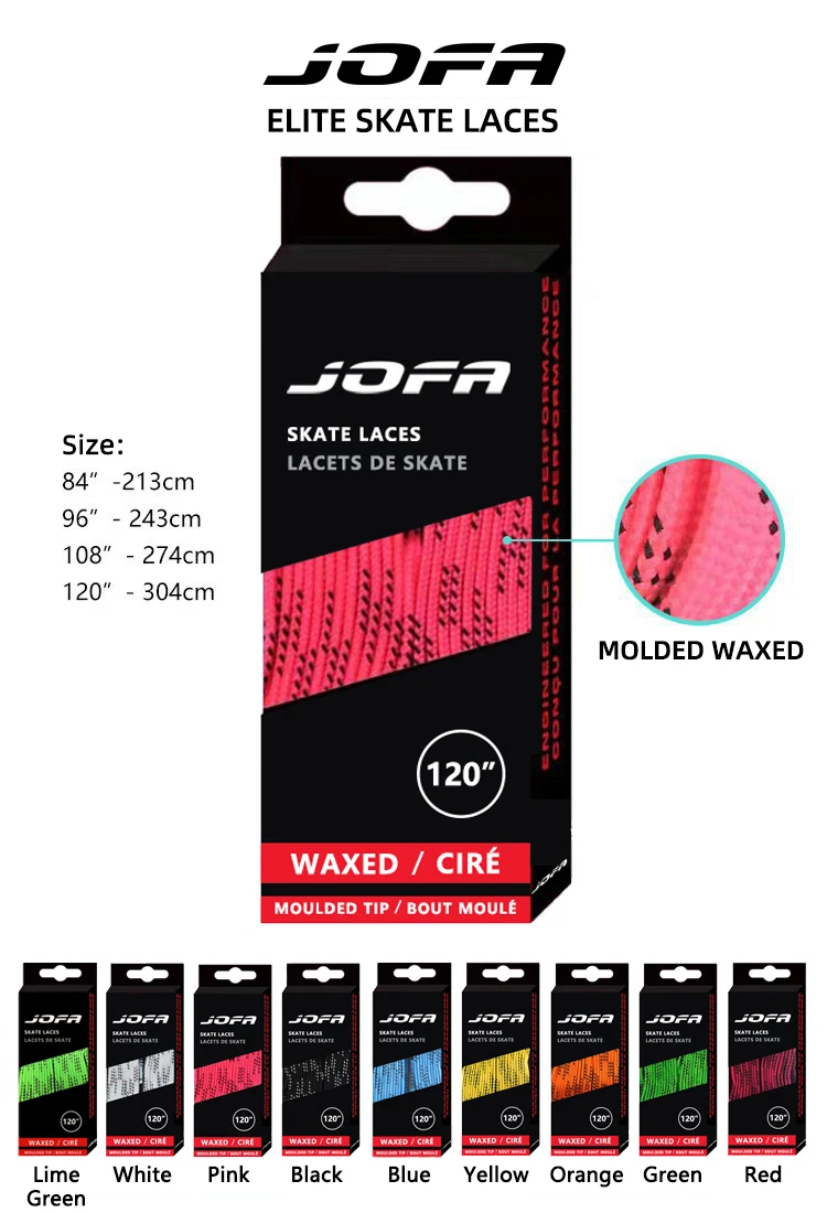 Description Picture 2 of itemJofa Skate Laces Hockey 84 96 108 120in Dual Layer Braid Extra Reinforced Tips Waxed Tip Design Ice Hockey Skate Hockey