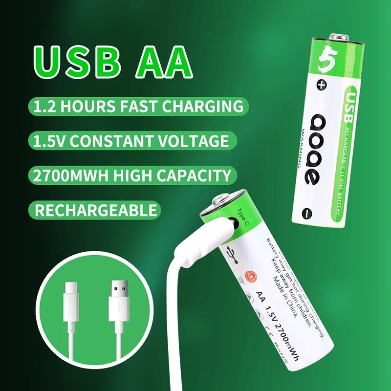 

2700mWh aa rechargeable battery usb battery 1.5v lithium battery suitable for toy remote control, mouse, etc pilas recargables