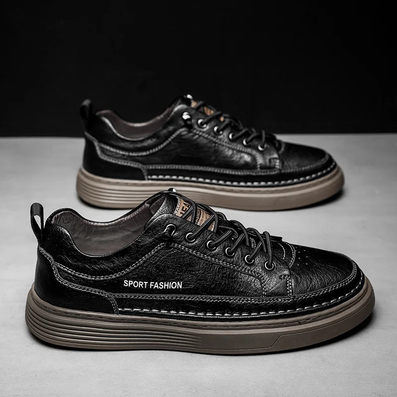 

2023 New Men's Fashion Casual Leather Shoes Non-slip Wear-resistant Sports Shoes Comfortable Flat Slip-on Casual Shoes Shoes Men