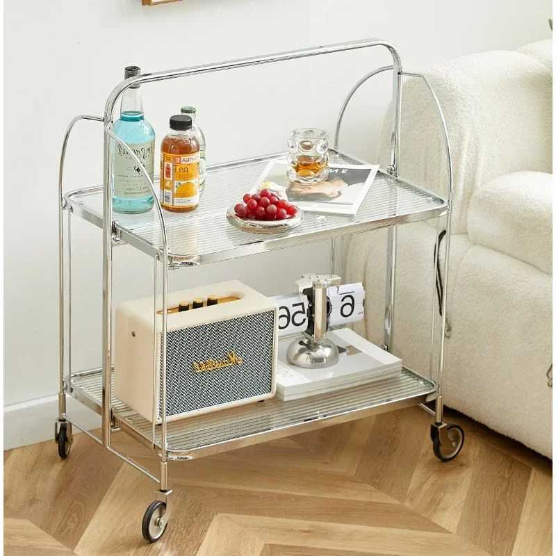 Nordic glass side table INS Kitchen folding trolley Living room storage mobile Corner table Medieval time coffee Furniture
