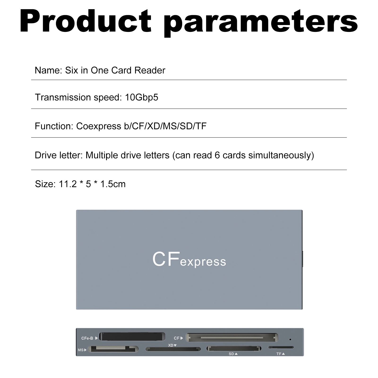 CFexpress 타입 B, CF, XD, MS, SD, TF 카드 리더, 올인원 카드 리더, 10Gbps, 6 in 1