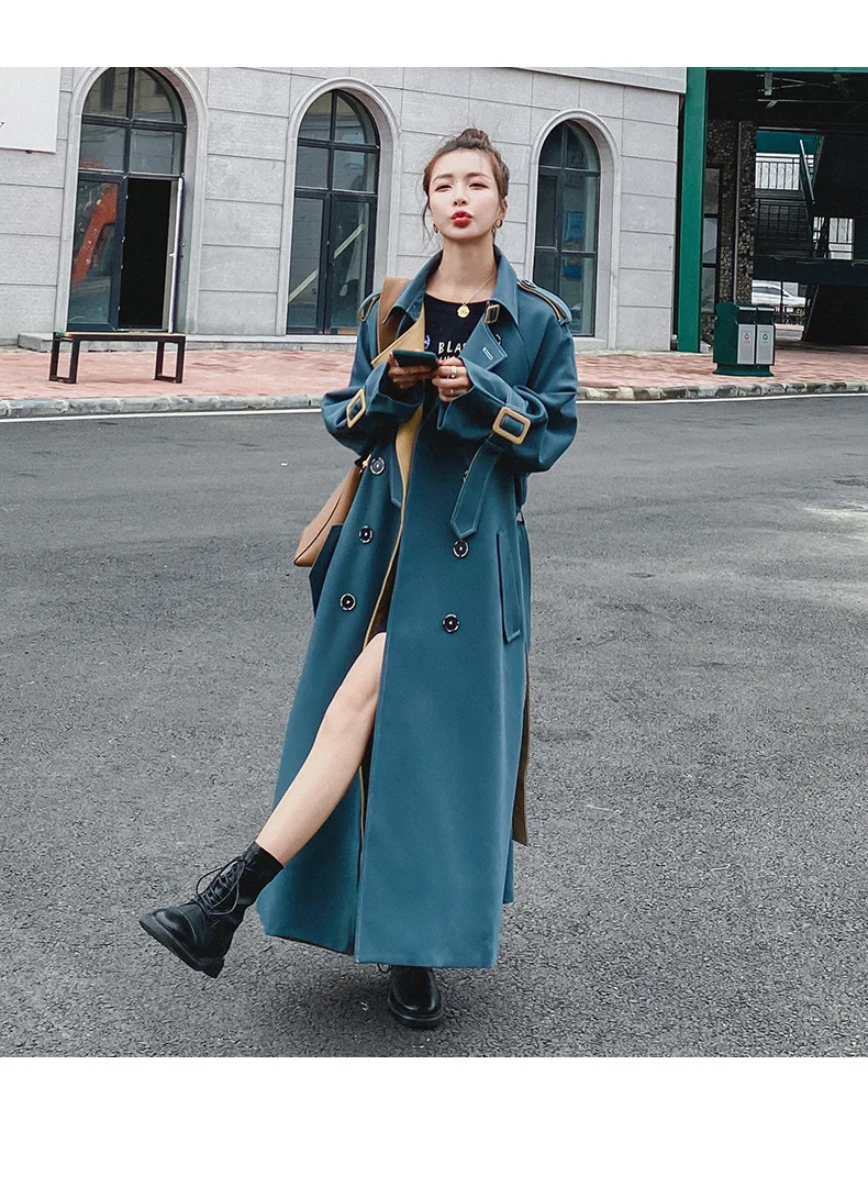 Windbreaker Women Mid-length Coat 2022 New Spring Autumn Jacket Temperament Double-breasted Trench Coat Women Splicing Long Coat white puffer coat