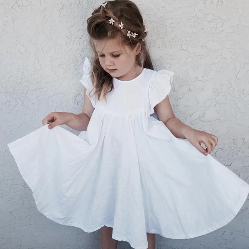 

Ysubest New Summer Toddler Princess Dress Kids Cotton Causal Dress Ruffles Pure Color Baby Girl Clothing Korean Japan Style
