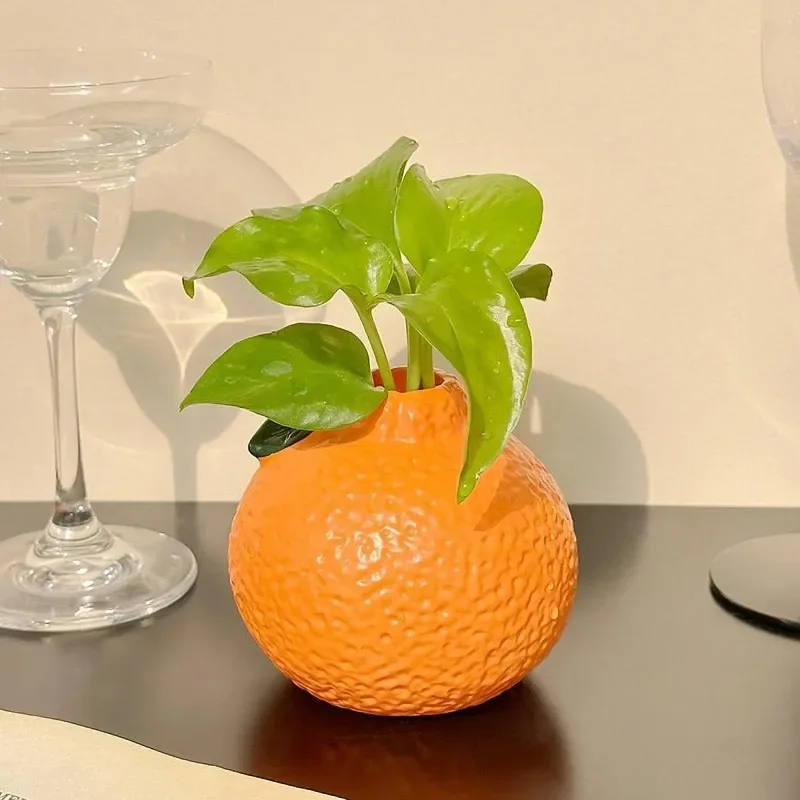 Home Orange Fruit Shaped Flower Vase Propagation Vase Desktop Art Vase Tabletop Decoration Bunch Centerpieces Decoration