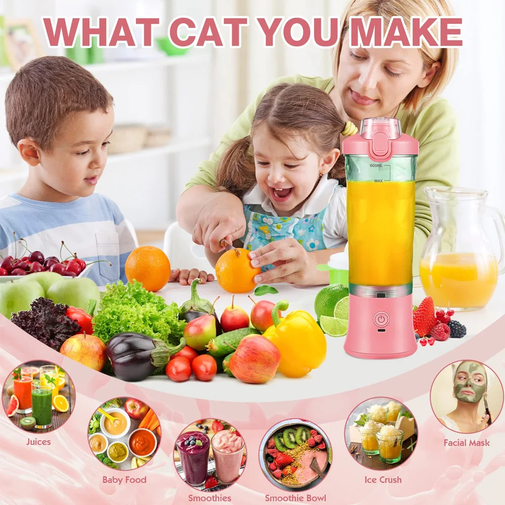 Mini Blender Portable Personal Blender USB Rechargeable Smoothie Blender for Shakes Smoothies, Household Mixer Blender for Fruit Juicer Orange