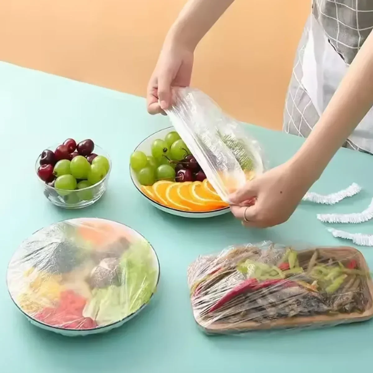 100-300PCS-Disposable Food Cover Elastic Plastic Wrap Food Grade Lids