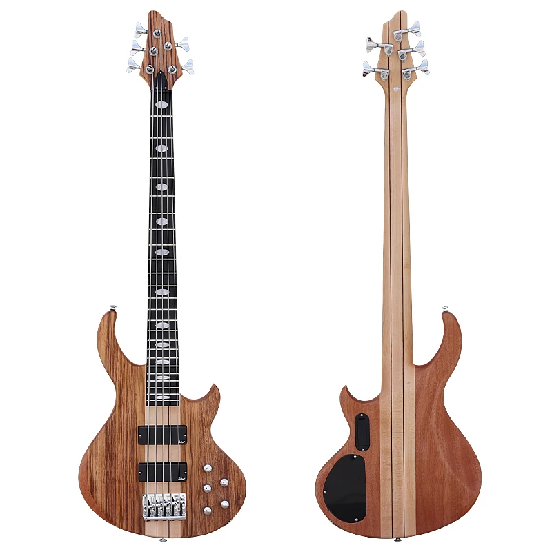Electric Bass Guitar Active Bass Guitar 5 String Neck Through 4 String 43 Inch Electric Bass Guitar Solid Okoume Body Natural Color Zebrawood Top