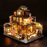 DIY Wooden Doll Houses Japanese Casa Miniature Building Kits with Furniture Led Large Villa Dollhouse for Adults Birthday Gifts 1