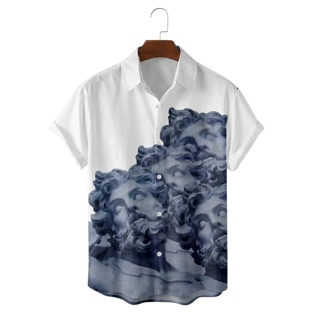 

2022 American Vintage David Sculpture Pattern PrintEd Shirt, Fashion Casual Street American Hawaiian Vintage, Men's Summer Shirt