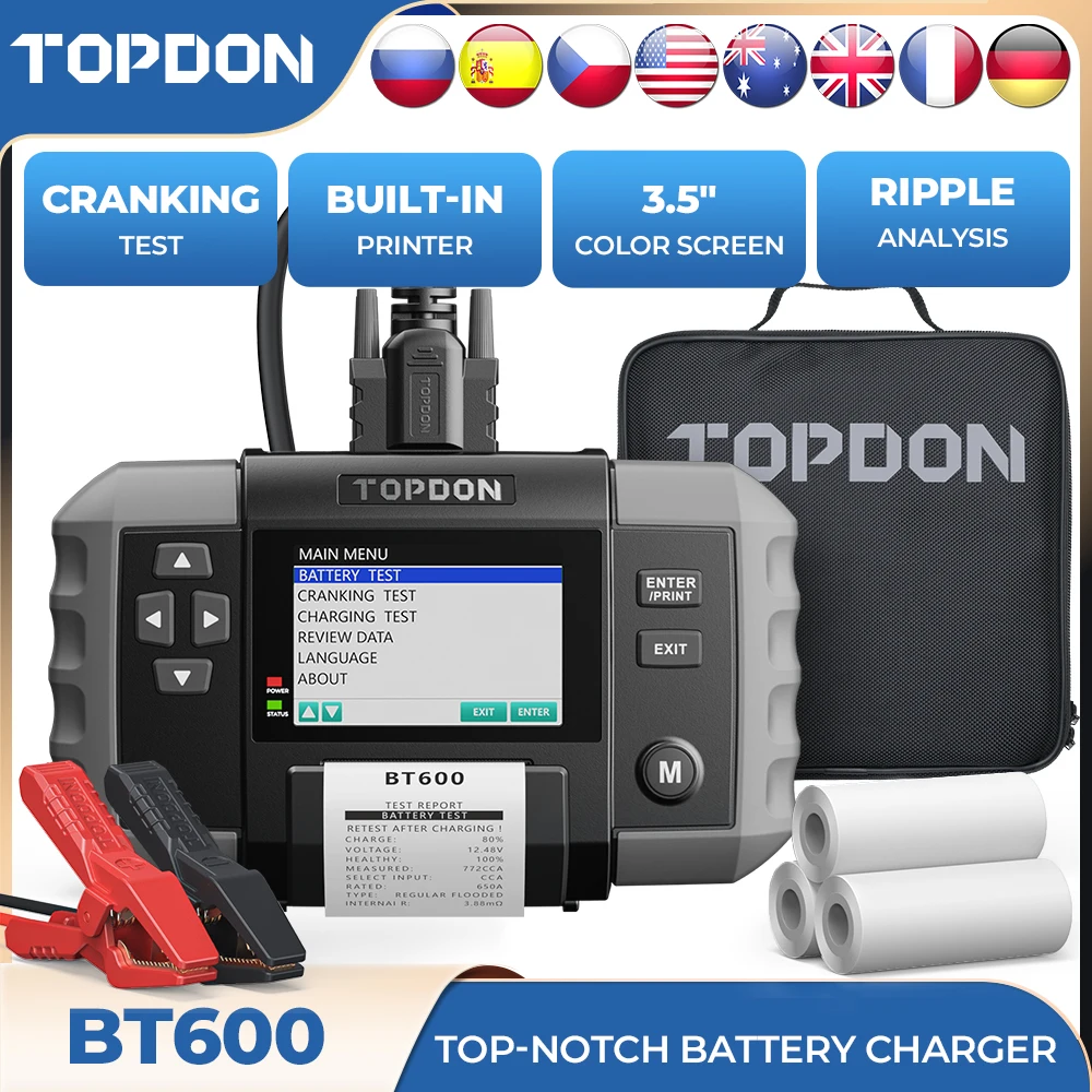 TOPDON BT600 12V 24V Car Battery Tester Lead Acid Vehicle