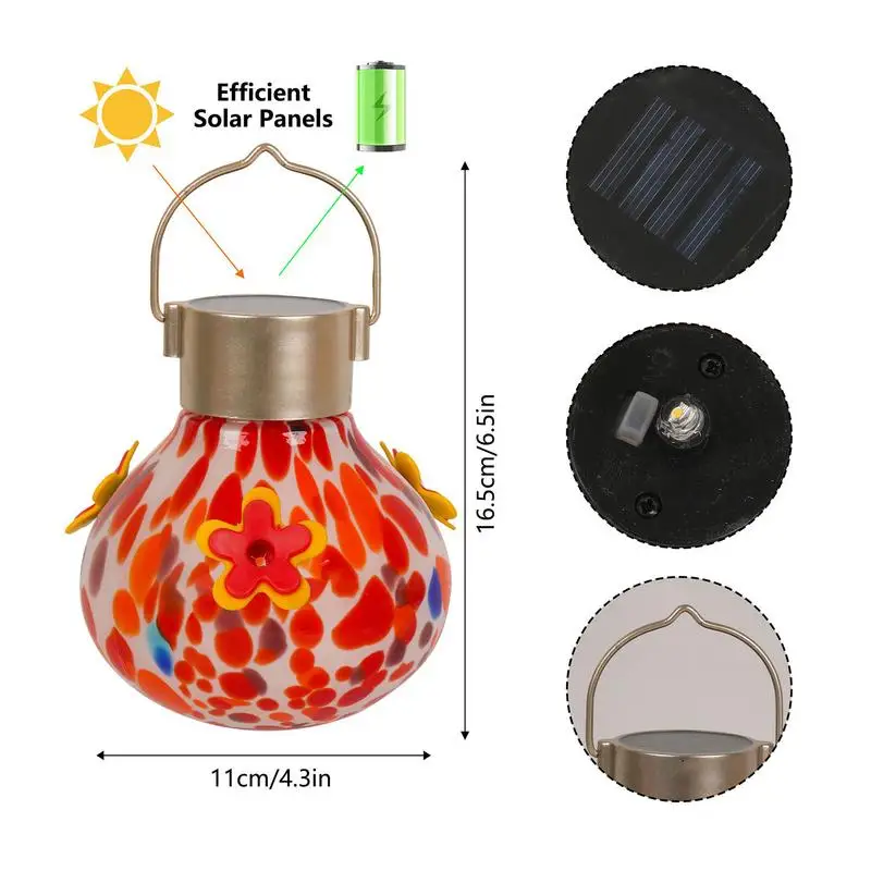 Glass Bird Feeders For Outside Hangable Solar Hummingbird Feeder Energy-Saving Feeding Supplies Colorful Garden Decor For Balcon
