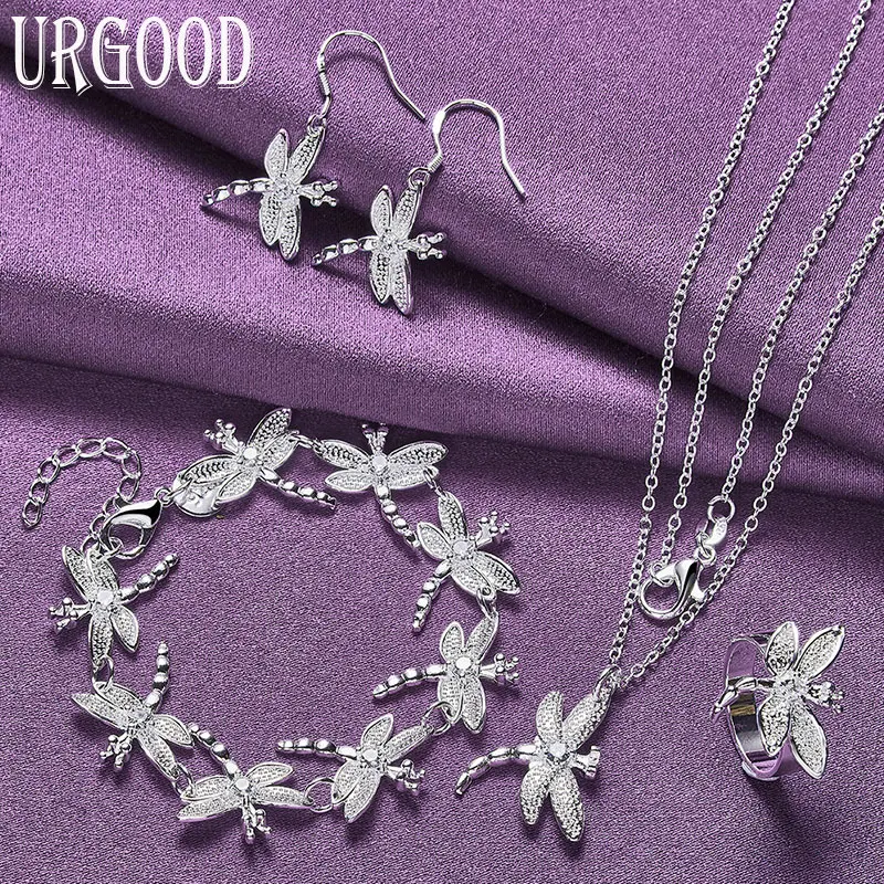 

925 Sterling Silver Fashion Dragonfly Jewelry Set for Women Birthday Party Engagement Wedding Gifts
