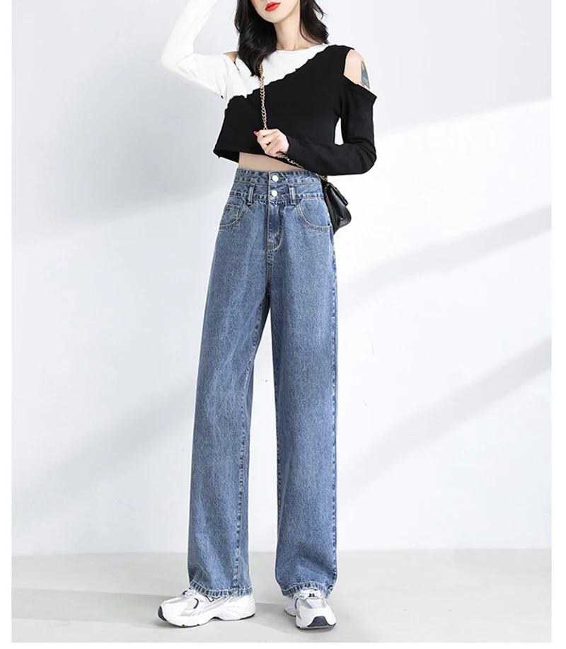 Women Flared Jeans Loose Denim Pants Bottom Straight High Waist Stretch Urban Female Flare Trouser 2022 Fashion 4 Color gap jeans
