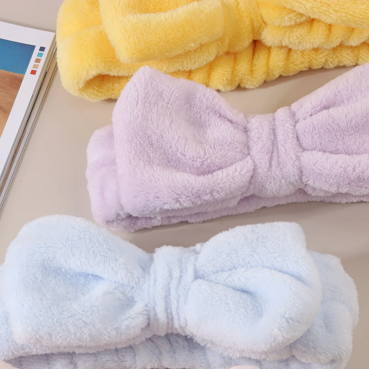 

Bowknot Headband Women Solid Color Flannel Face Wash Makeup Hairband Girls Plush Pure Elastic Head Bands Hair Turban Accessories