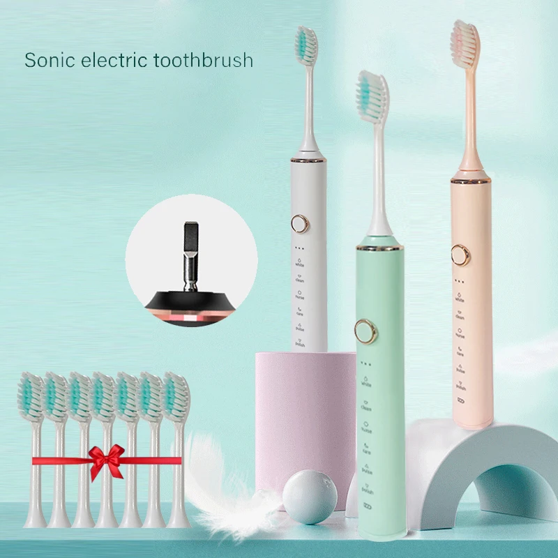 

GeZhou Electric Toothbrush USB Charge Rechargeable Sonic Tooth brush For Kids Replacement Brush Head with 8 Brush Heads