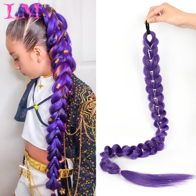 Extensions de cheveux synthétiques LM de 32 pouces, longues, violettes, pour tresses, cheveux de tressage Rumi pour scène, fête, cosplay, multicolores 1