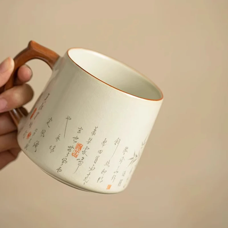 Chinese Style Ceramic Mugs, Home Personal Office Creative Teacup With Cover, Filtered Tea Water Separation, Tea Cups, 400ml, 1Pc