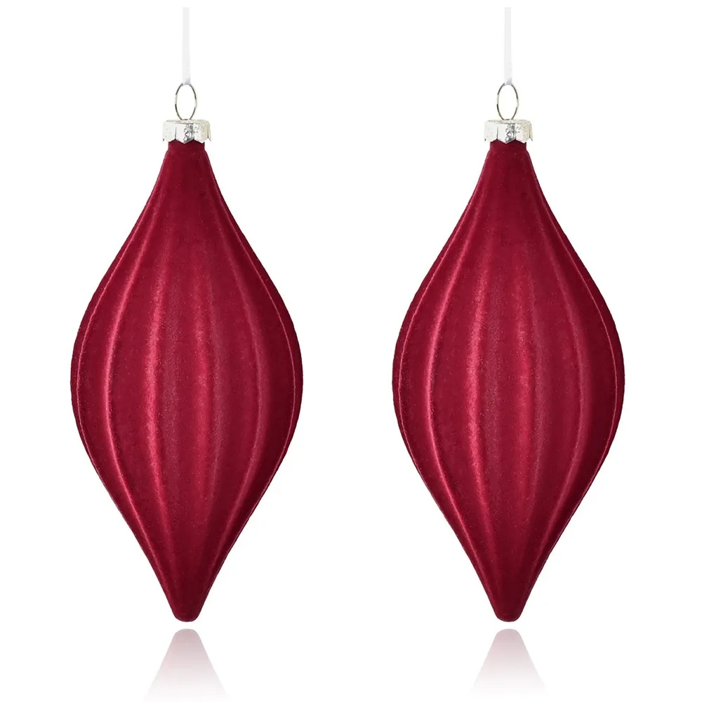 thumbnail image 1 of 2 bolas de cono navideñas de terciopelo flocado, colgantes de plástico irrompible, adornos reutilizables para árbol de Navidad, 1 of 5