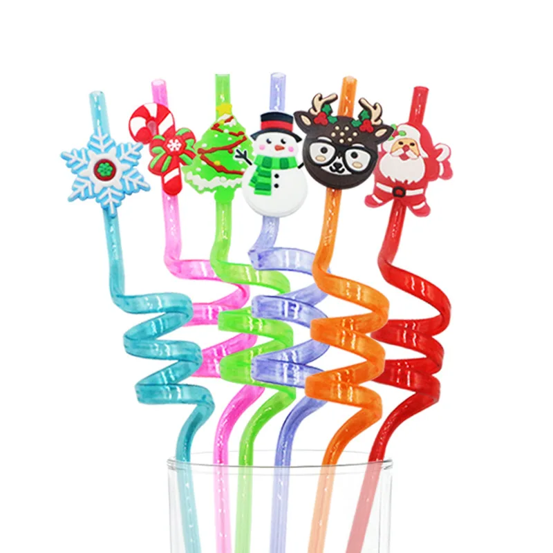 

6Pcs/set Christmas Straws Cartoon Santa Snowflake Elk Juice Straws Xmas Tree Decor Happy 2024 New Year Merry Christmas Straws
