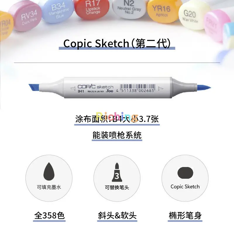 JP Copic Sketch Markers 12/24/36/72 color,fast drying,non-toxic